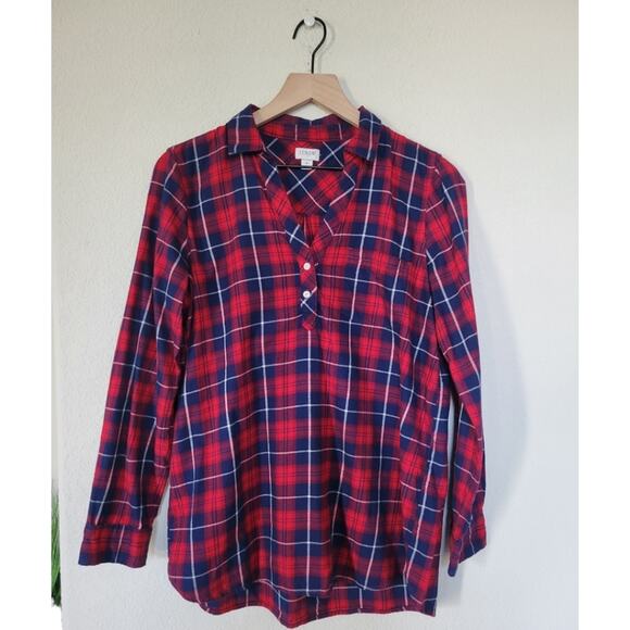 J.Crew Flannel Popover Top Plaid Size Small Red Navy - Picture 1 of 7